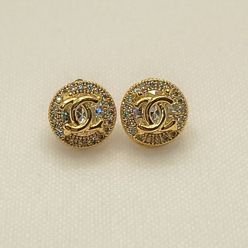 Brinco P Ouro Chanel Boda Cravejada 1cm