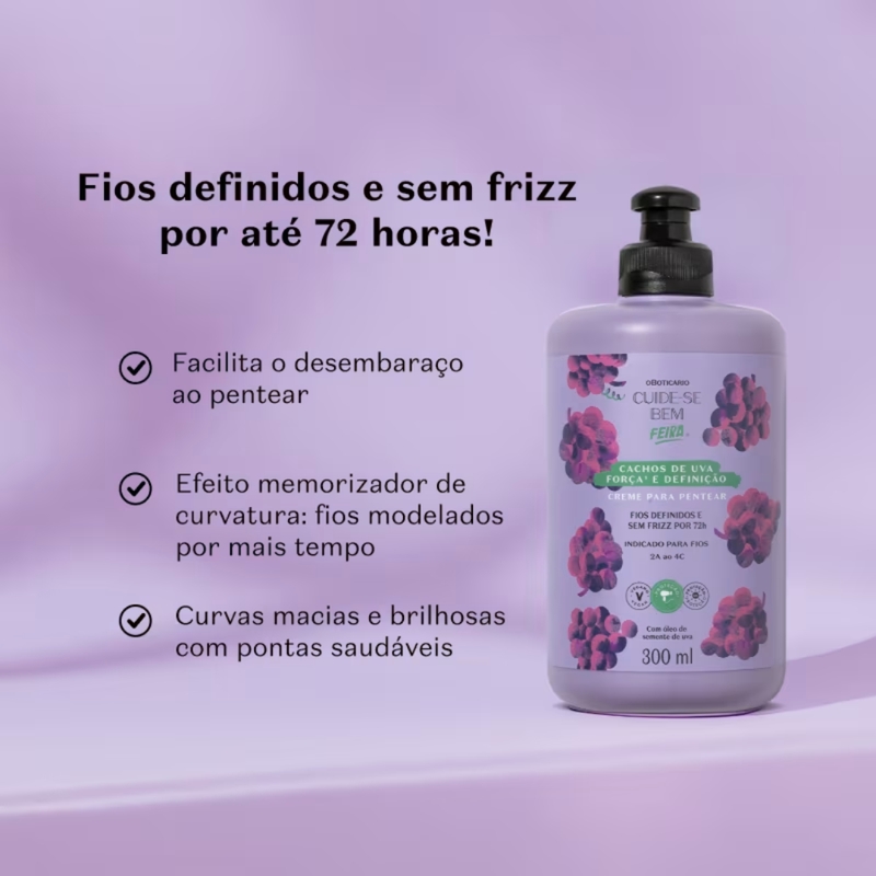 Creme Para Pentear Cuide-se Bem Feira Cachos de Uva 300ml - foto 2