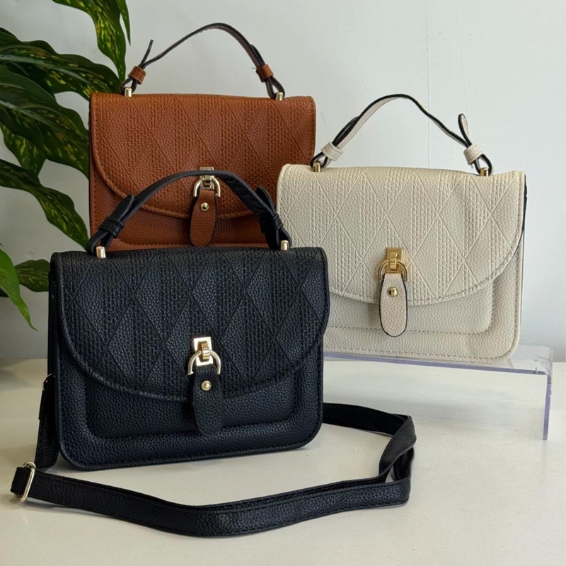 Bolsa Estruturada Com Alça de Mão com Detalhes Dourados (múltiplas cores)