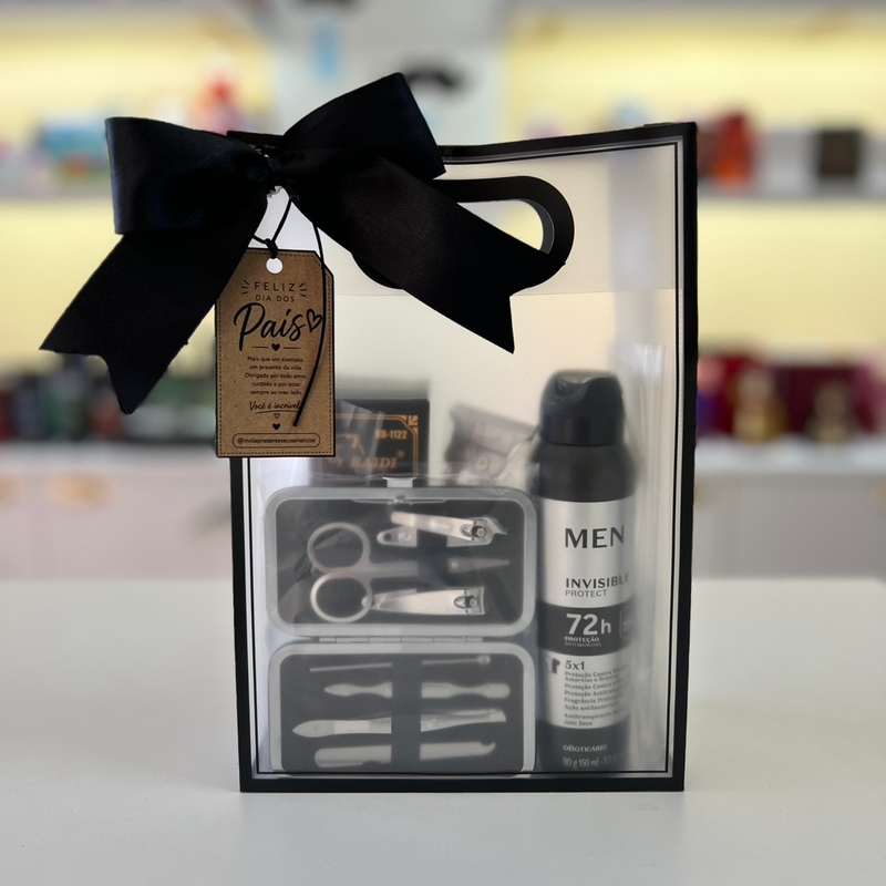 Presente Dia Dos Pais Cuidados Diários (Desodorante Men Invisible, Kit Unhas, Máquina De Cabelo E Barba, Sabonete Malbec)