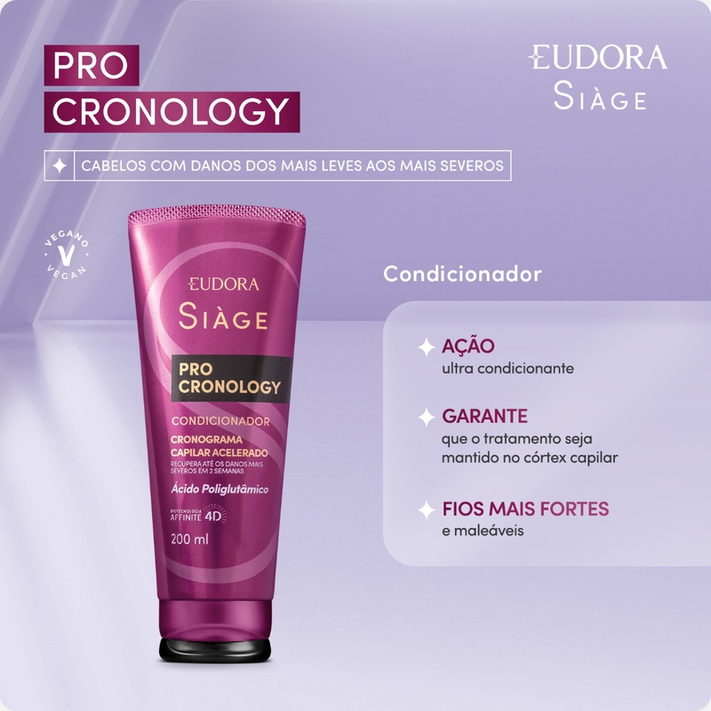 Combo Siàge Pro Cronology: Shampoo 250ml + Condicionador 200ml + Máscara de Hidratação 250g - foto 4