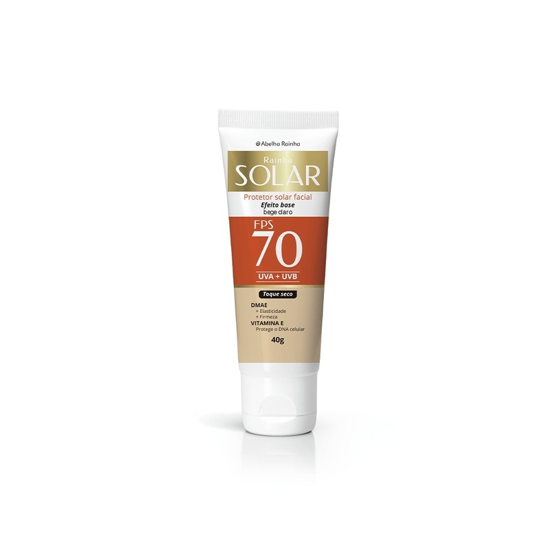 Rainha Solar Protetor Solar Facial Efeito Base Bege Claro Fps 70 40g