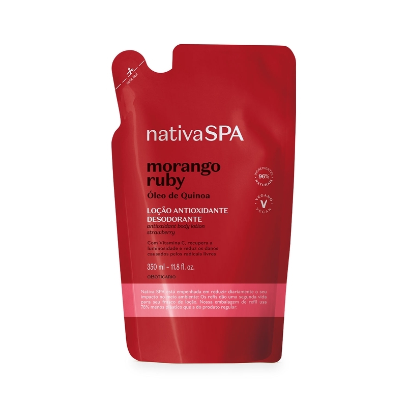Refil Loção Antioxidante Desodorante Corporal Nativa Spa Morango Ruby 350Ml