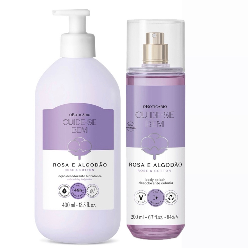 Combo Cuide-se Bem Rosa E Algodão: Body Splash 200ml + Hidratante 400ml