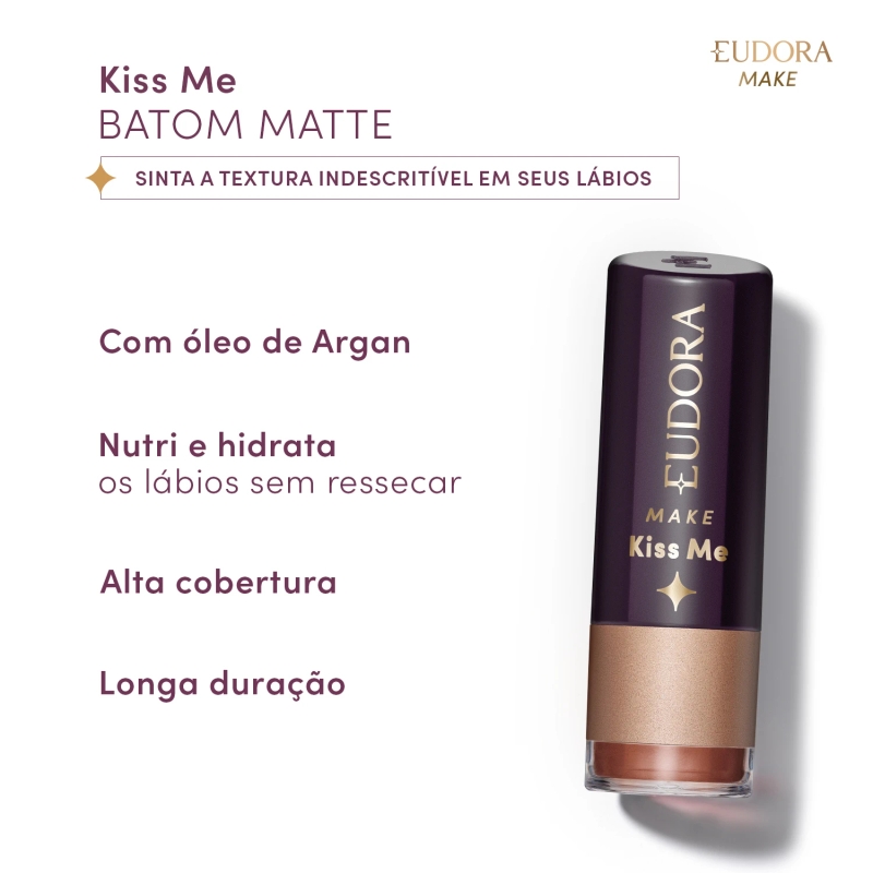 Batom Matte Pink Nude Eudora Make Kiss Me 3,7g - foto 3