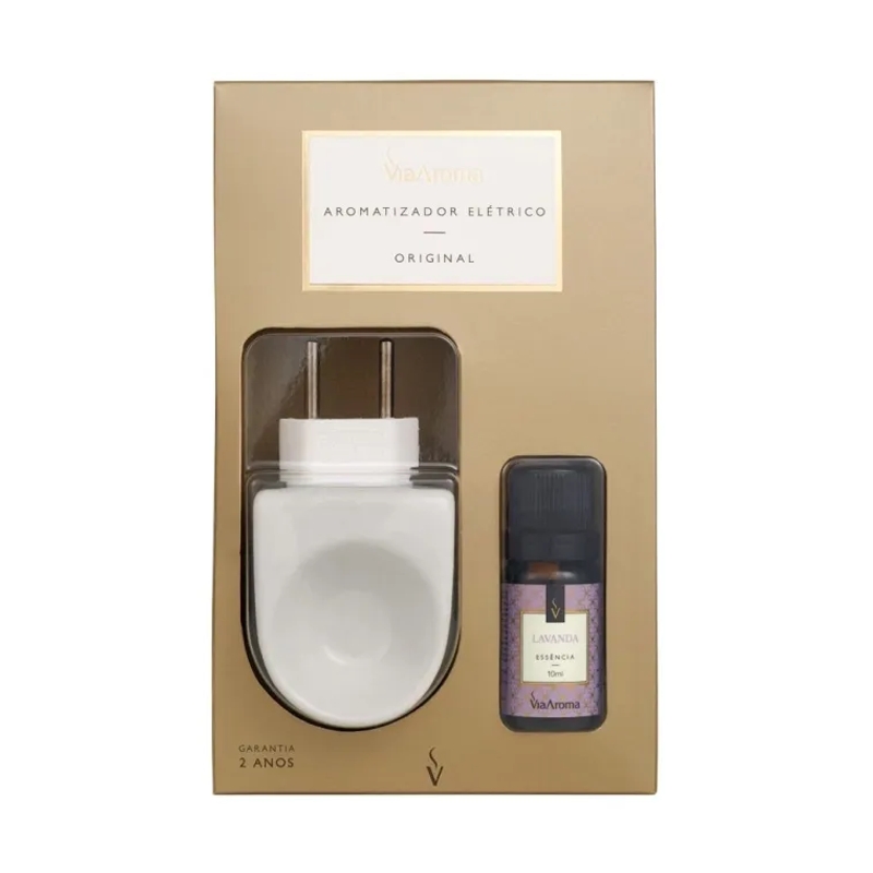 Aromatizador Elétrico Porcelana Original Via Aroma + Essência de Lavanda 10ml