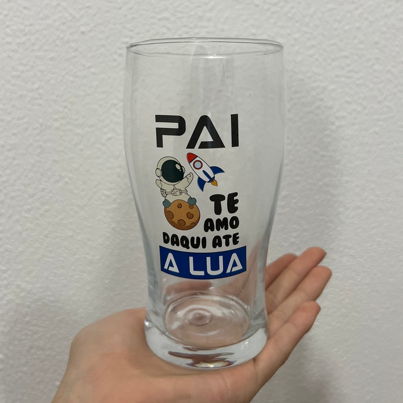 Copo de Vidro “Pai Te Amo Daqui Até A Lua” 580ml *Brinde Chaveiro Abridor De Garrafas