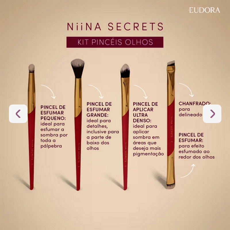 Kit Pincéis para Olhos Secret Pink Niina Secrets - foto 2