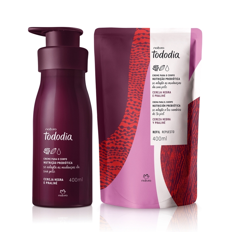 Kit tododia cereja negra e praliné - 1 Creme desodorante nutritivo para corpo - 400 ml + 1 Refil creme desodorante nutritivo para o corpo - 400 ml