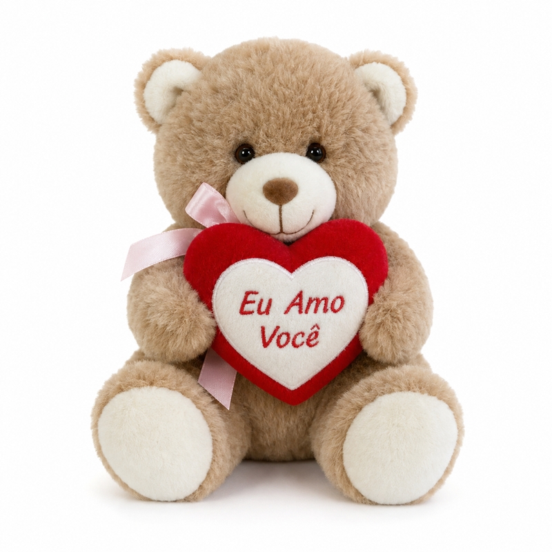 Urso de Pelúcia Bege com Coração “Eu Amo Você”
