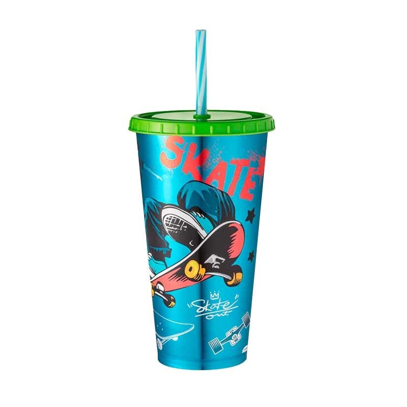 Copo com Canudo 700 ml Skate