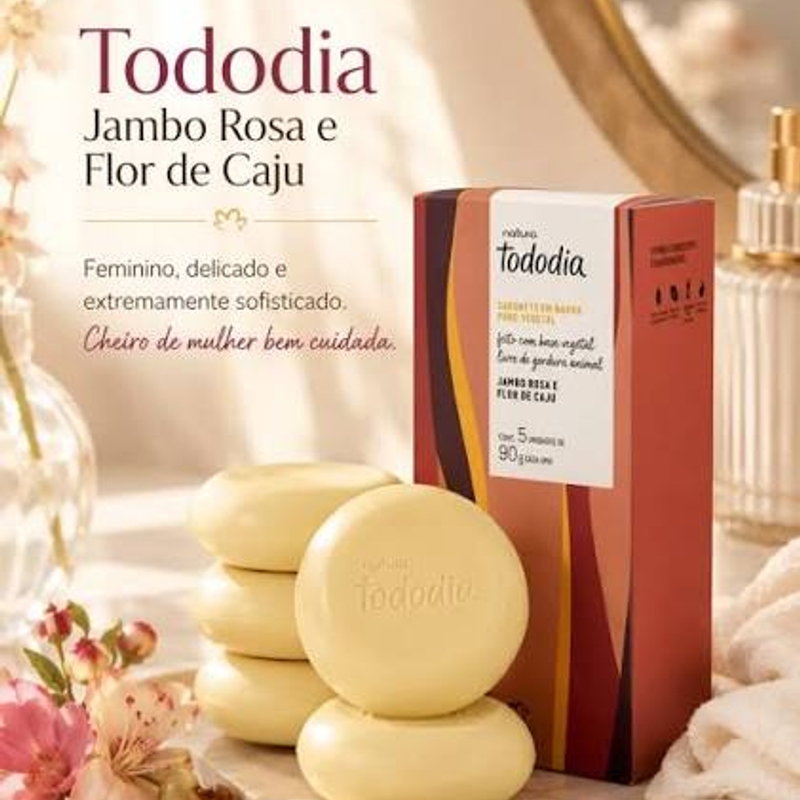 CAIXA COM 05 SABONETES NATURA TODODIA JAMBO ROSA E FLOR DE CAJU 400ML - foto 4
