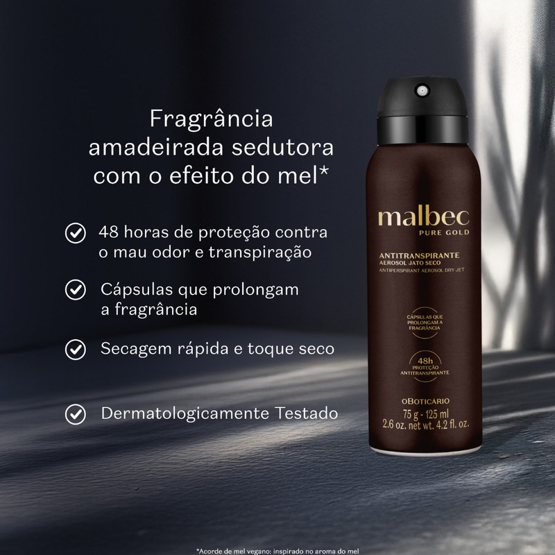 Desodorante Antitranspirante Aerosol Malbec Pure Gold 75G/125Ml