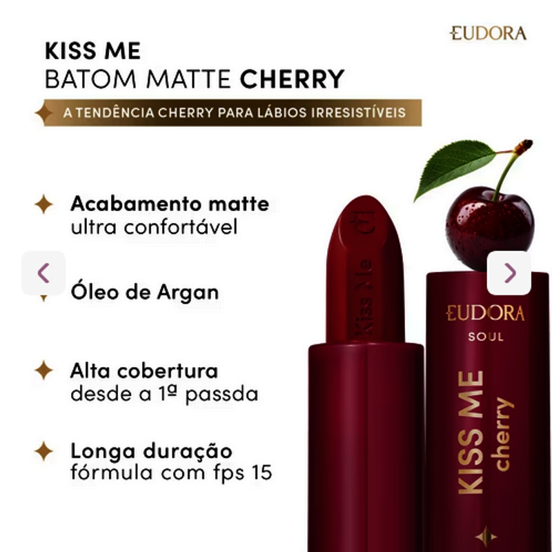 Batom Matte Vermelho Viciante Kiss Me Cherry 3,7G - foto 2