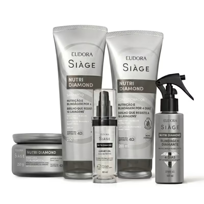 Kit Siàge Completo Nutri Diamond: Shampoo + Condicionador + Máscara + Leave-in + Óleo Capilar - Eudora
