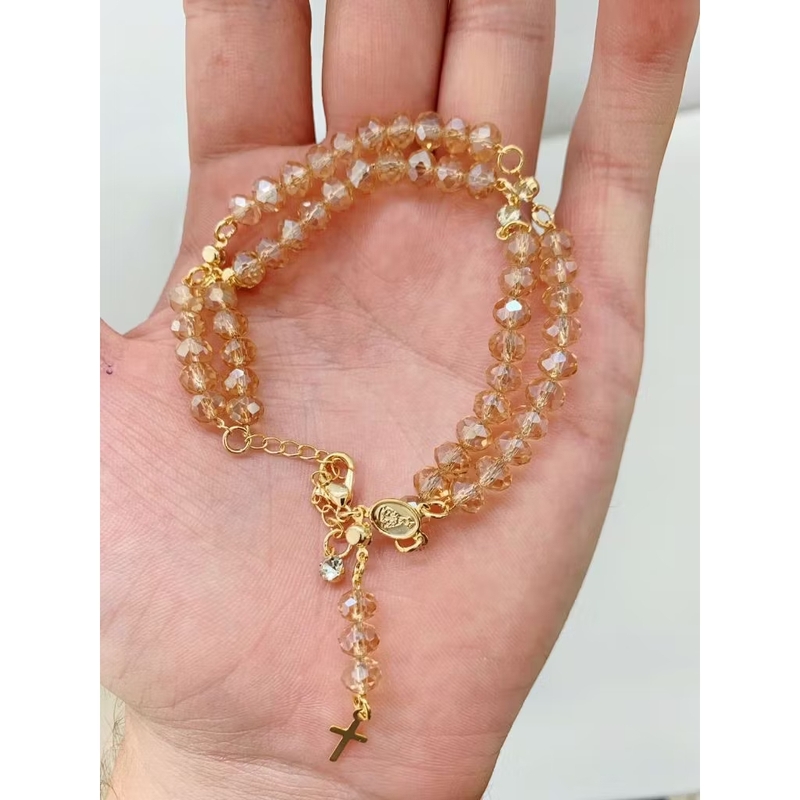 Pulseira Terço Cristal - Cor: Champanhe