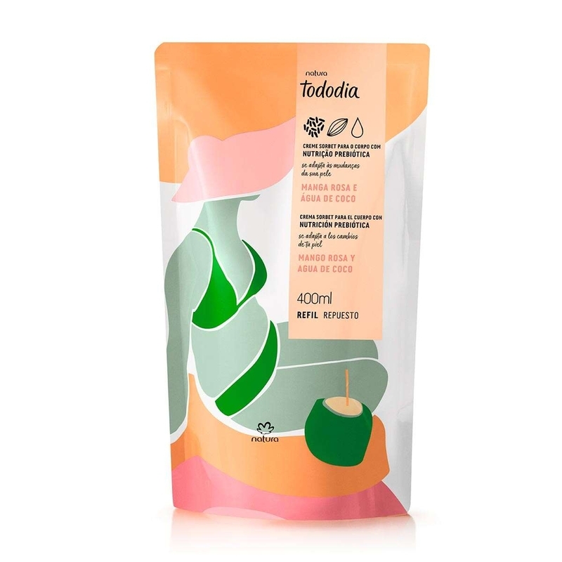 Refil creme sorbet desodorante nutritivo para o corpo manga rosa e água de coco
