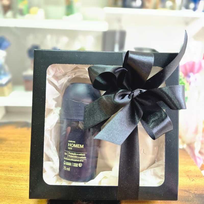 Presente Caixa Visor Roll-On Natura Homem Tato Desodorante e Sabonete Natura