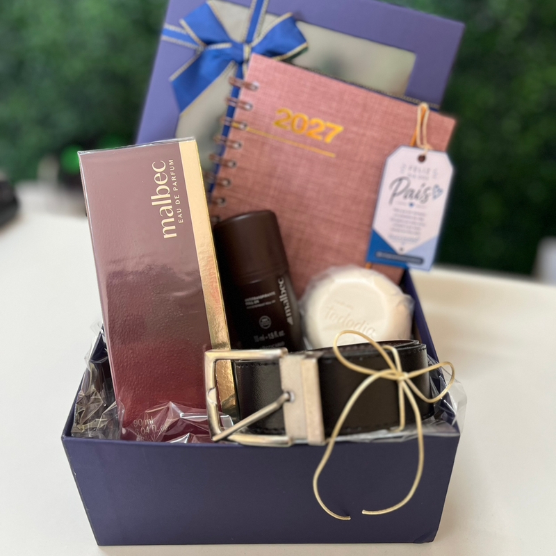 Presente Dia Dos Pais Box Premium (Eau de Parfum Malbec 90ml + Roll-on Malbec + Agenda 2017 + Cinto Sintético + Sabonete Natura + Caixa Box)
