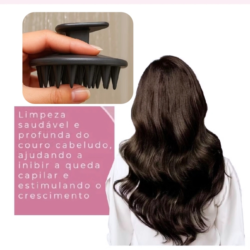 Escova Massageadora de Couro Cabeludo em Silicone Macio