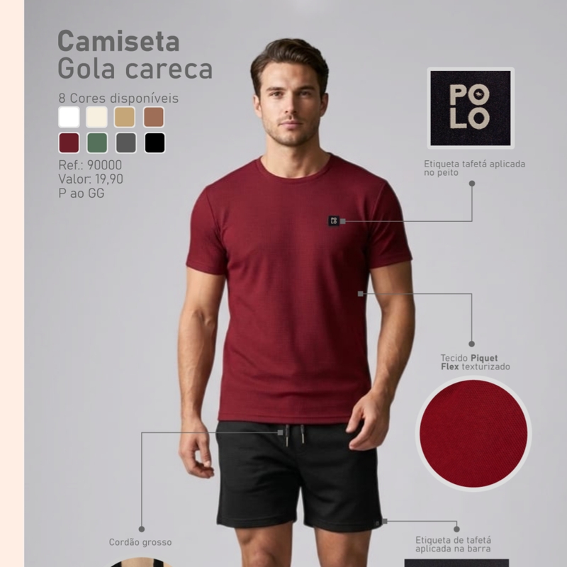 Camiseta Masculina Gola Careca Tamanho M Cor Vermelho