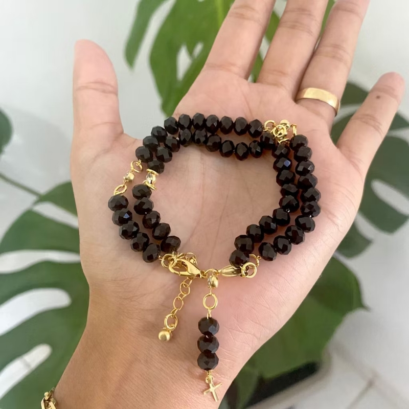 Pulseira Terço Cristal - Cor: Preta
