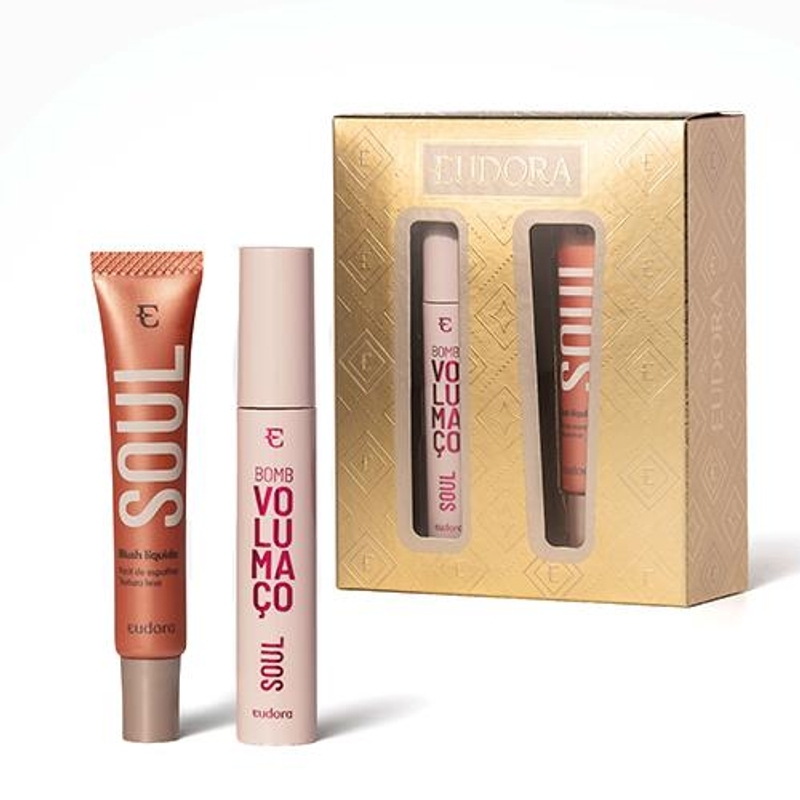 Kit Presente Eudora Soul: Máscara De Cílios Volumaço 10G + Blush Líquido Pêssego Saudável 15Ml