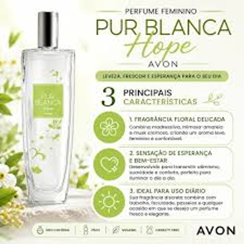 PERFUME FEMININO PUR BLANCA HOPE DEO COLÔNIA AVON 75ML - foto 3