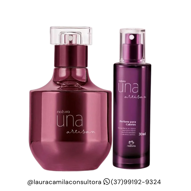 Presente Natura Una Artisan: Deo Parfum 75ml + Perfume para Cabelos Una Artisan Ação Antifrizz e Brilho - 30ml