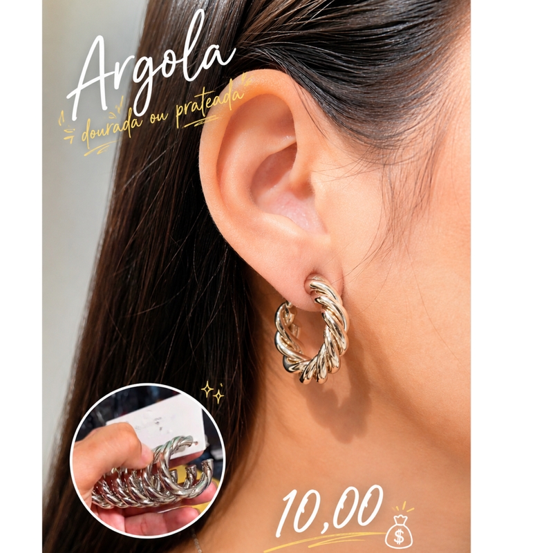 Argola Média Prateada Com Detalhes