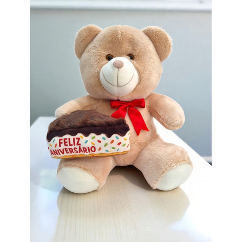 Urso De Pelúcia Com Bolo Presente Perfeito Aniversário