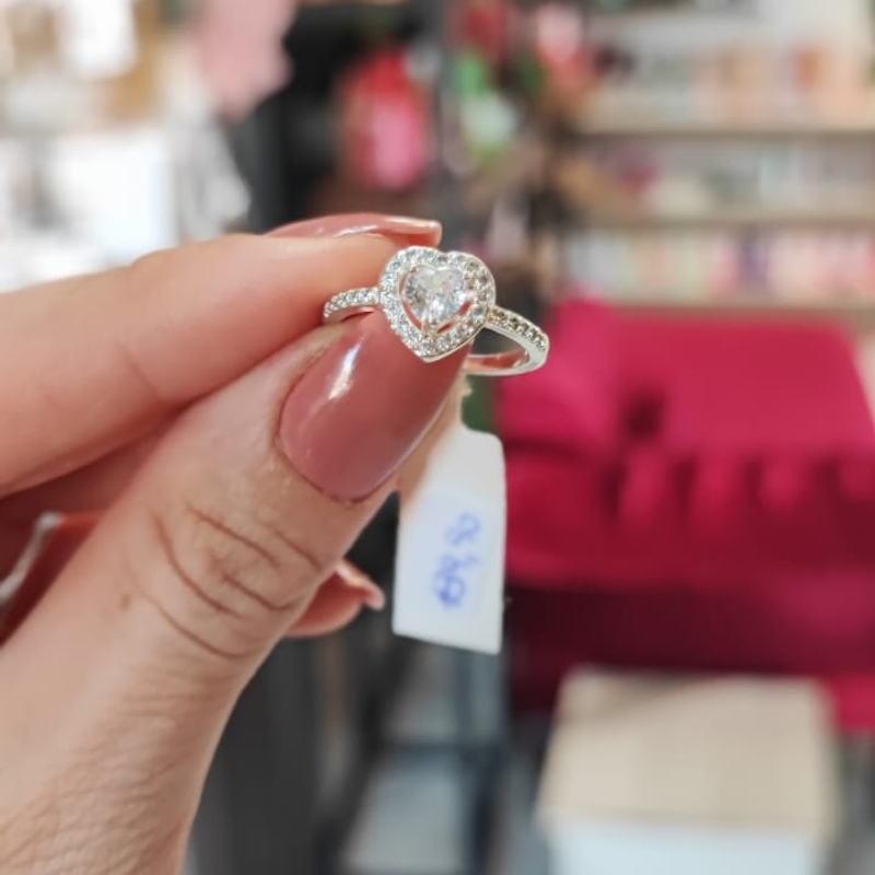 ANEL PRATA MICRO ZIRCONIA COM  CORACAO