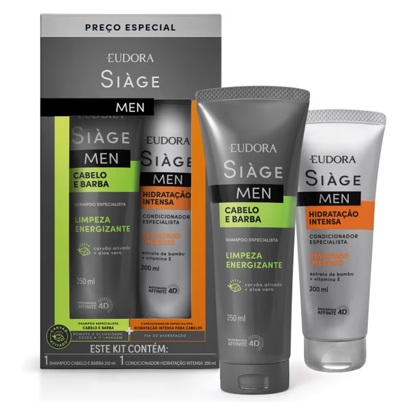 Kit Siàge Men: Shampoo Cabelo e Barba 250ml + Condicionador Hidratação Intensa 200ml