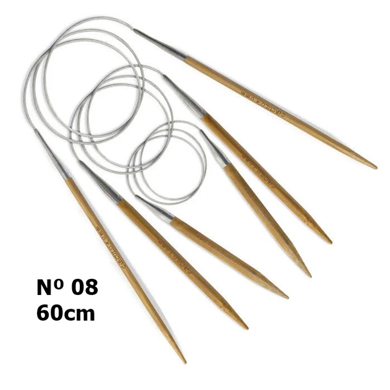 Agulha circular de bambu para tricô Nº 08