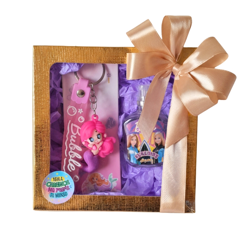 PRESENTE MENINA MINIATURA COLONIA JEQUITI BARBIE + CHAVEIRO SEREIA