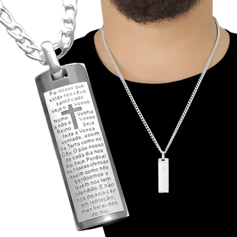 Cordão Masculino Aço Inox - Placa Pai Nosso