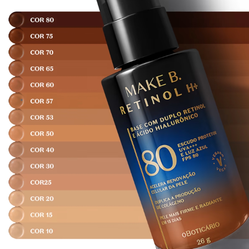 Base Líquida Cor 20 com FPS 80 Make B. Retinol H+ 26G - foto 3