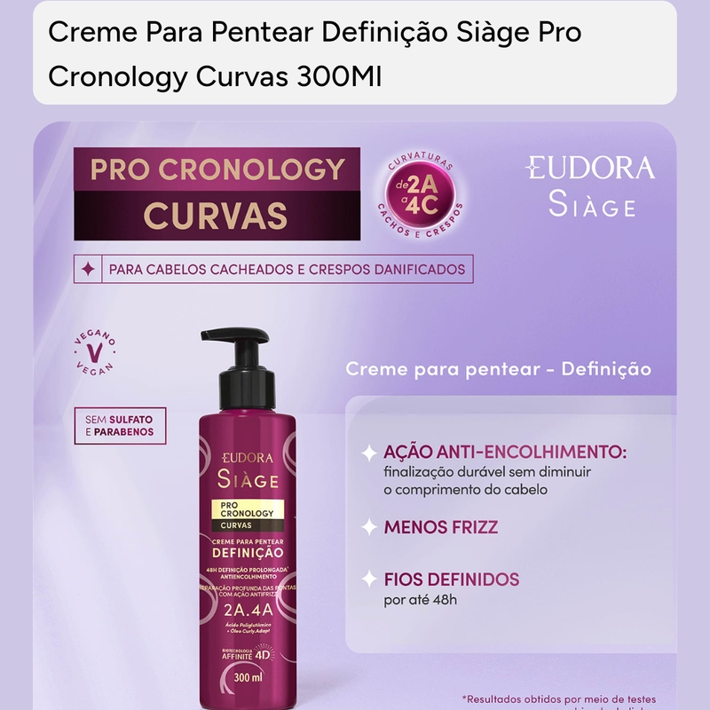 Creme para Pentear Definição Siàge Pro Cronology Curvas 300ml
