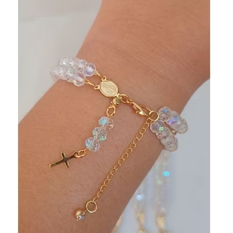 Pulseira Terço Cristal - Cor: Transparente