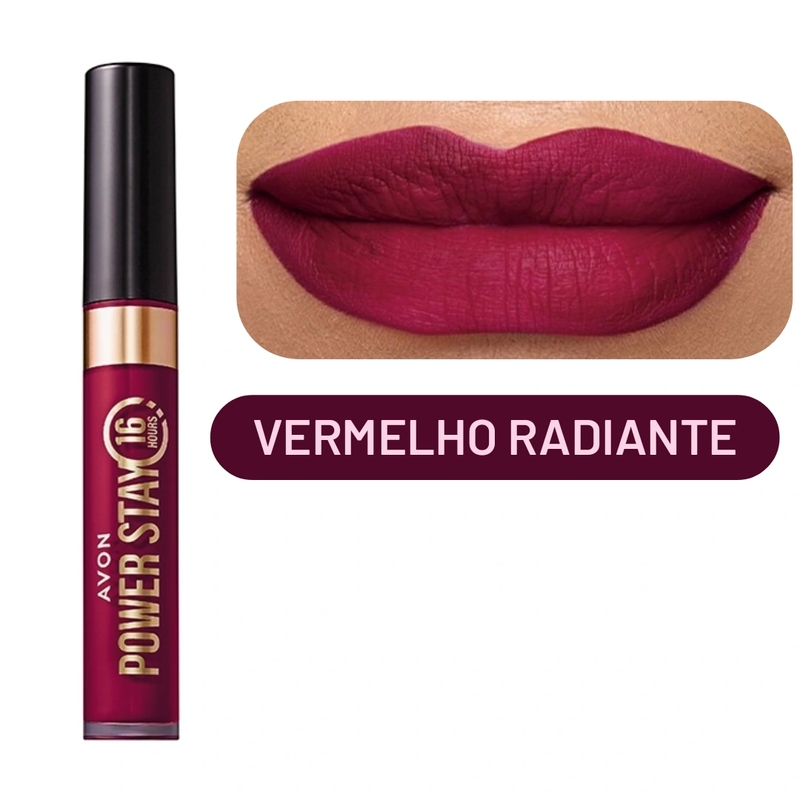 Batom Líquido Matte 16h Vermelho Radiante Avon Power Stay