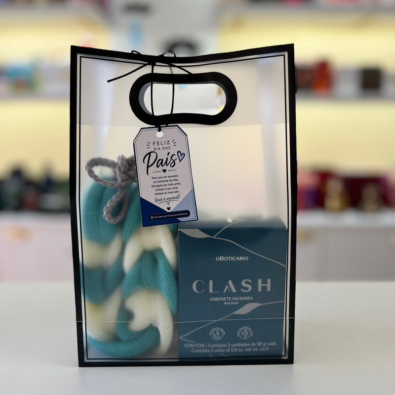 Presente Dia Dos Pais Especial Banho (Sabonete Em Barra Clash 2x80g, Esponja De Banho)