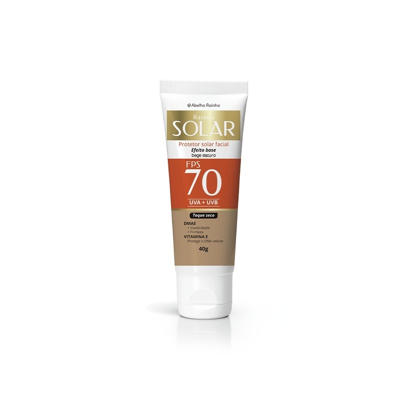 Rainha Solar Protetor Solar Facial Efeito Base Bege Escuro Fps 70 40g