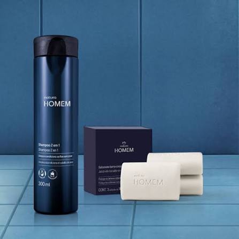 Kit Shampoo 2 em 1 e Sabonete Corpo e Barba Natura Homem (2 produtos)