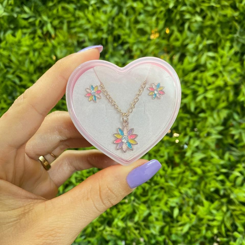 Conjunto Corrente e Brinco Flor