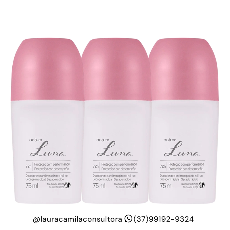 Combo com 3 unidades: Desodorante Antitranspirante Roll-on Natura Luna 75ml
