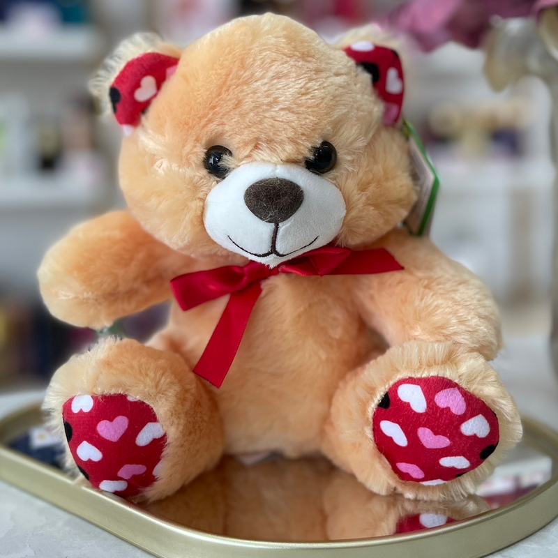 Urso Amarelo Pé Coração Vermelho 20cm
