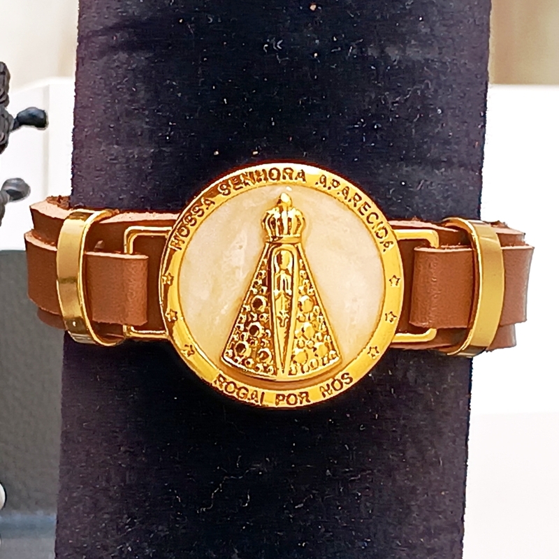 Pulseira Couro - N.Sra. Aparecida