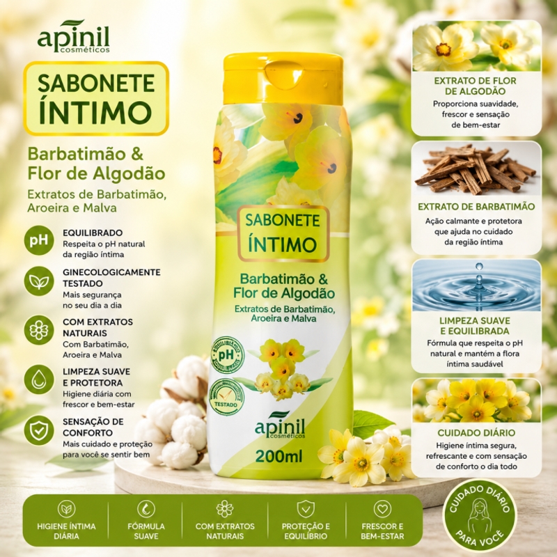 Sabonete intimo apinil 200ml Barbatimão e Flor de algodão - foto 2