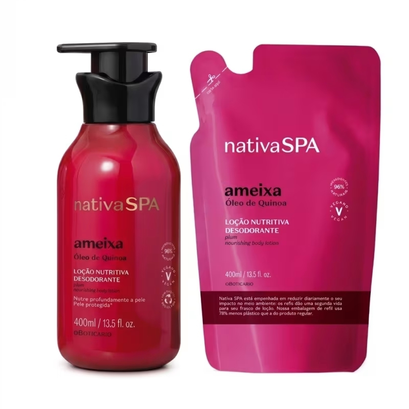Combo Nativa SPA: Loção Hidratante Desodorante Corporal Ameixa 400ml + Refil Loção Desodorante Hidratante 400ml