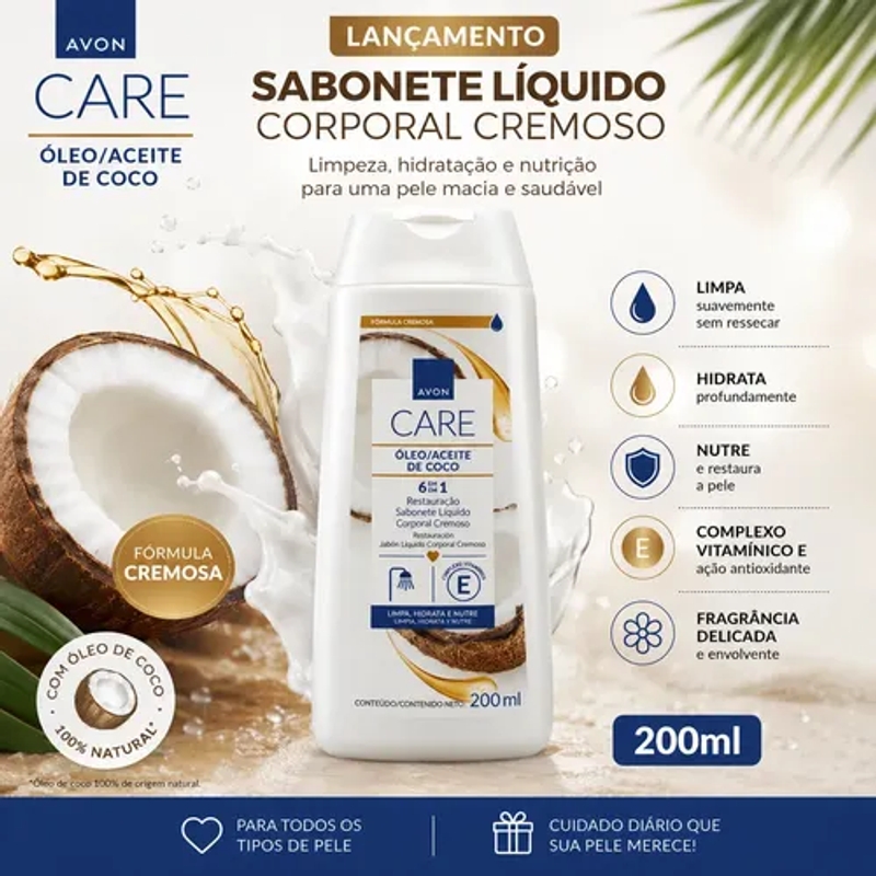 Avon Care Óleo de Coco Sabonete Líquido Corporal 200ml - 200 ml